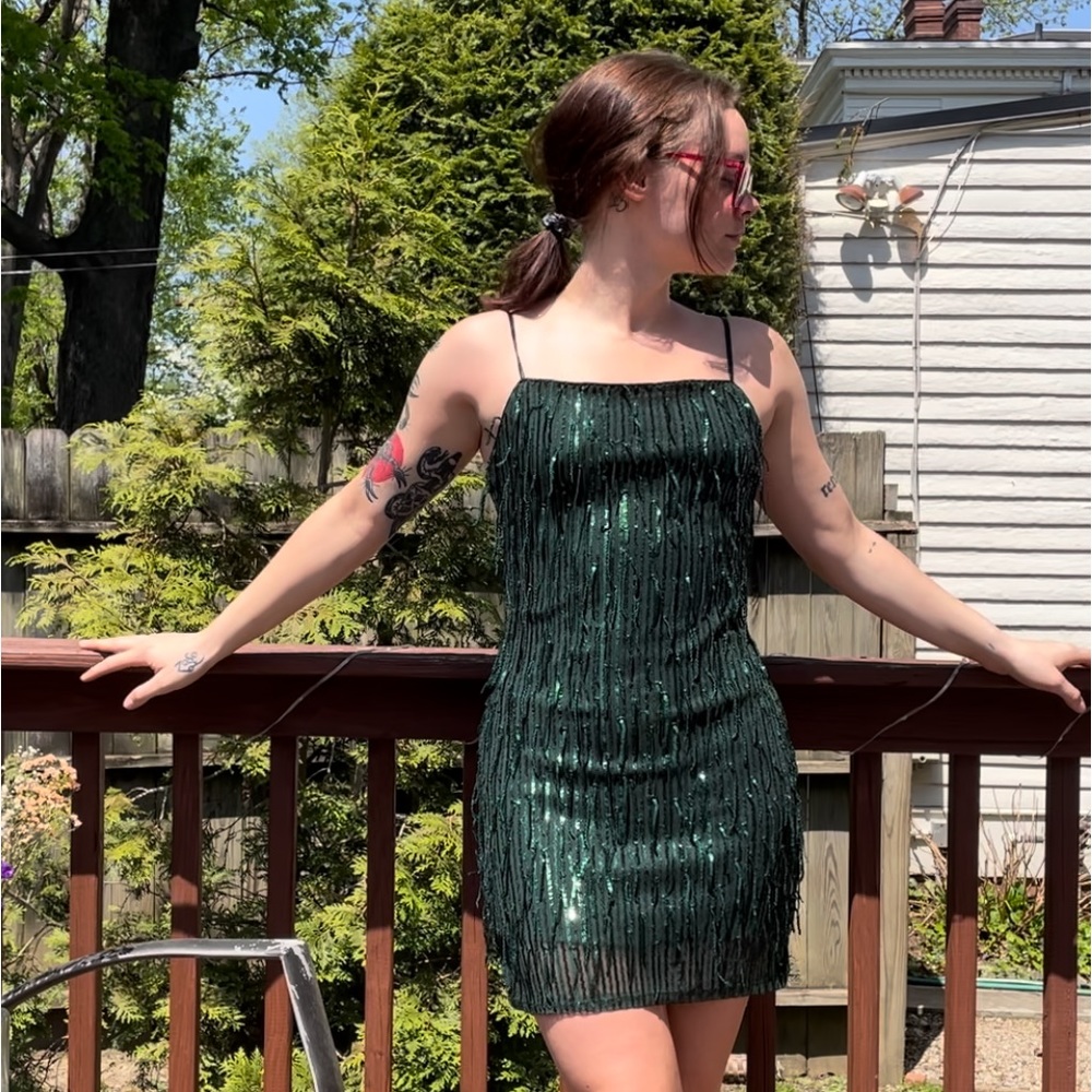 Emerald Green Cocktail Mini Dress - Trixxi